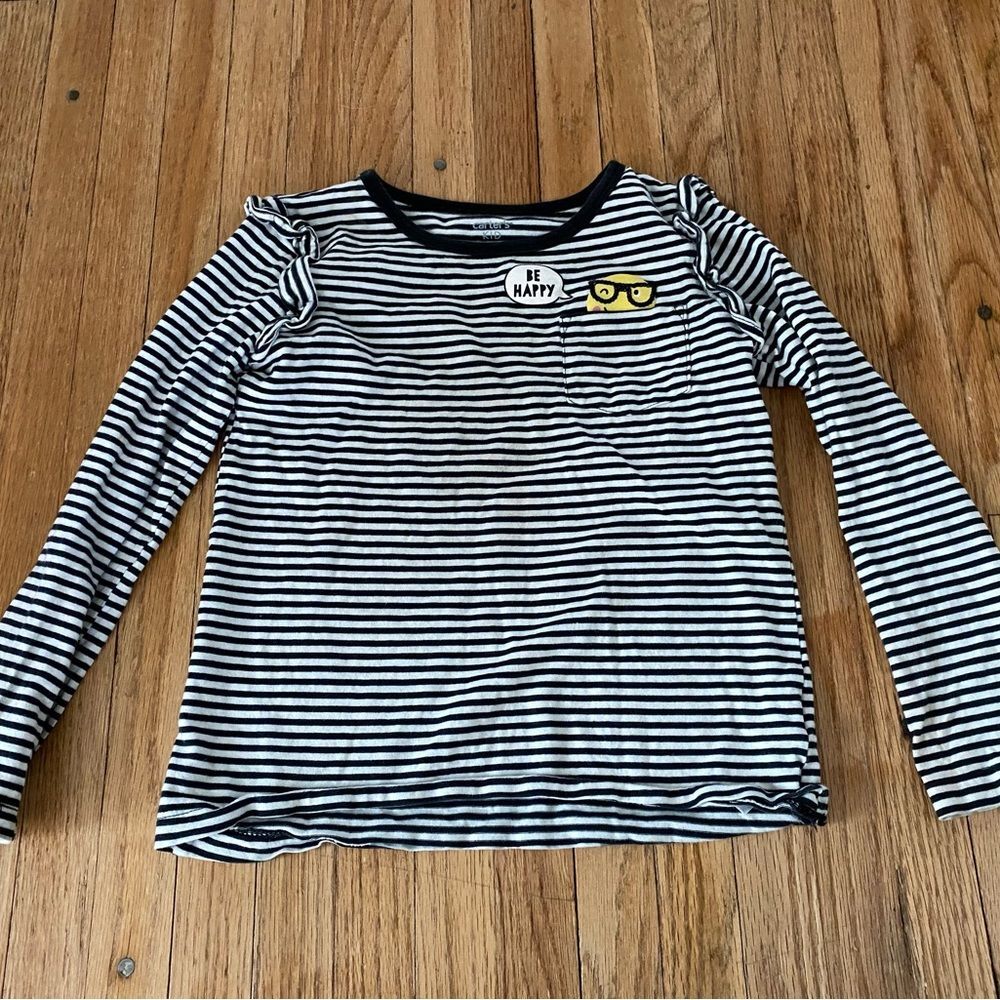 Carter’s Kid Girl 6/6x Be Happy striped shirt glasses emoji on pocket